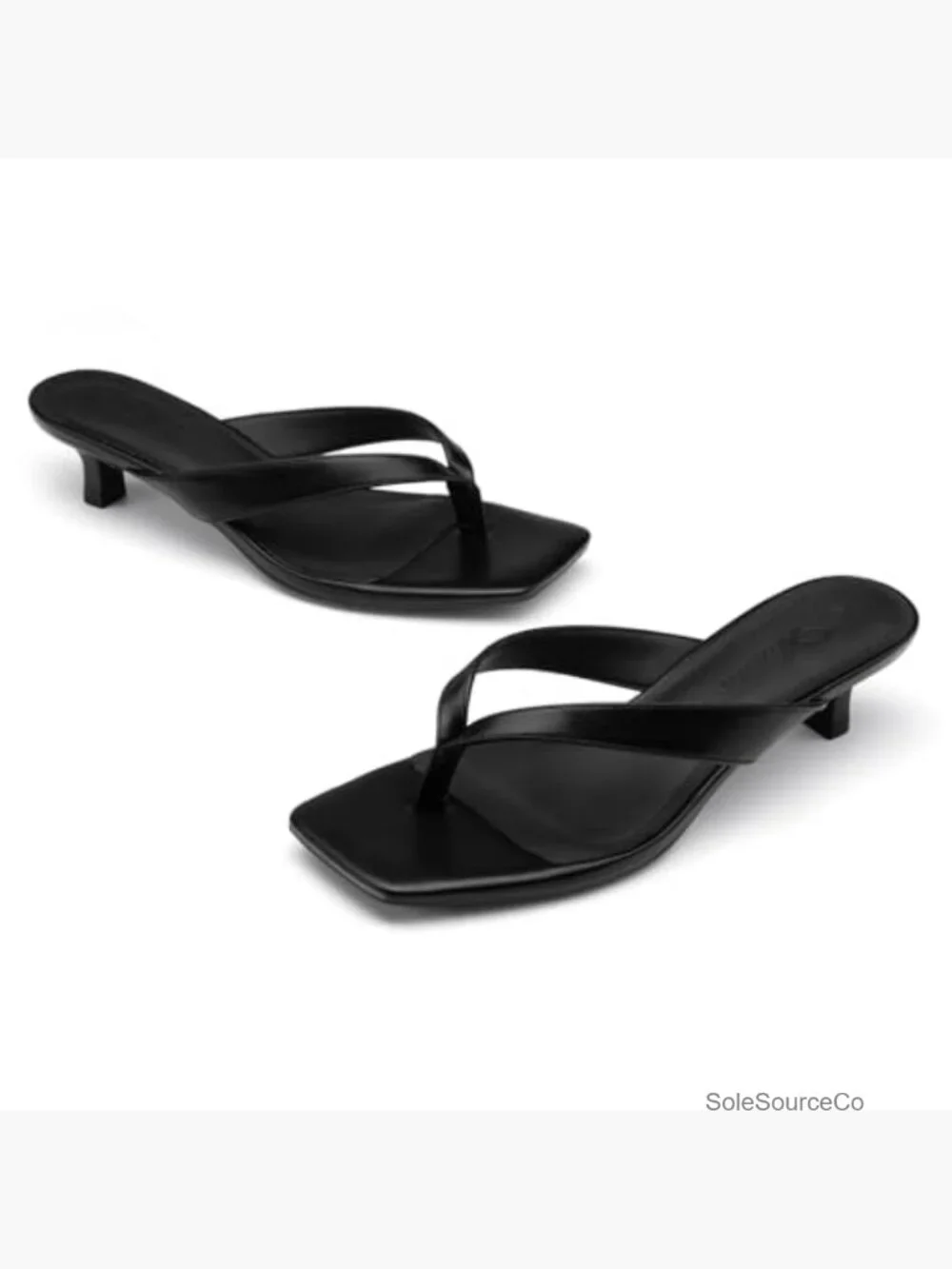 Kitten Heels Flip Flops Square Toe Low Heels Slip On Comfortable Thong Sandals